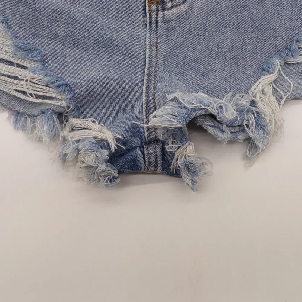 Shein Distressed Cut Off Jean Shorts Women 6 Frayed Holes Concert Festival Short - Picture 5 of 9